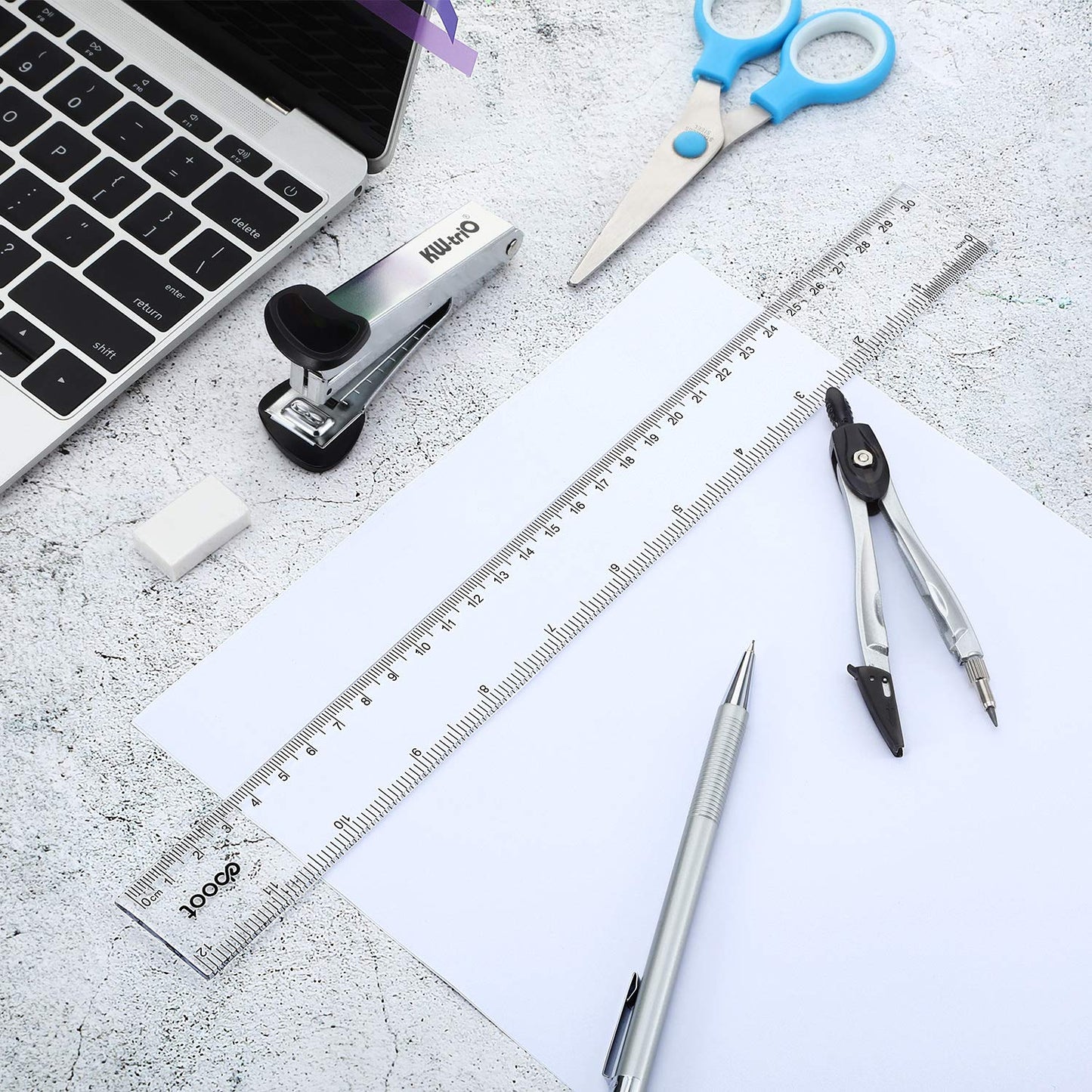 EBOOT 2 Pack Plastic Ruler Straight Ruler Plastic Measuring Tool for Student School Office (Clear, 12 Inch)