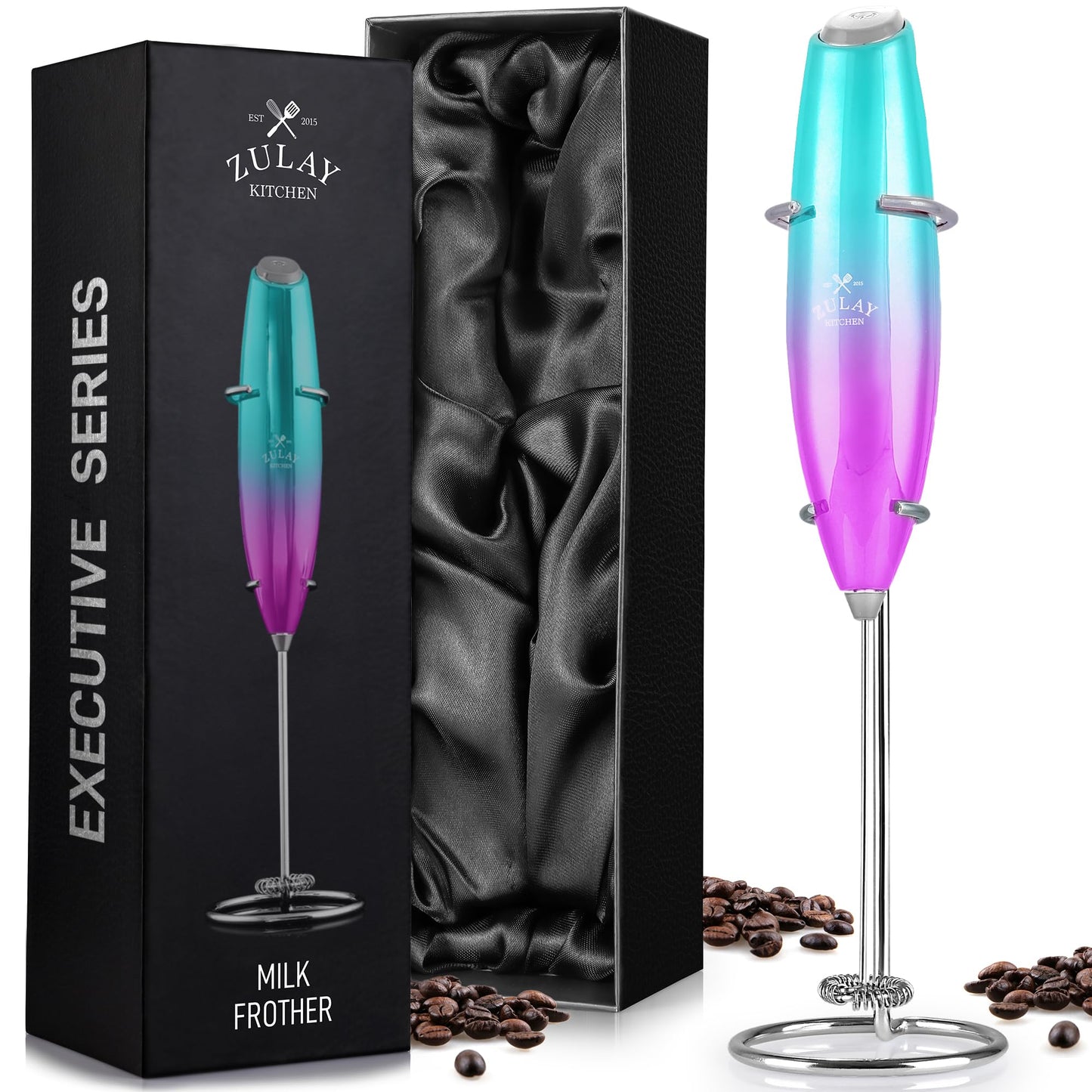 Zulay Kitchen Powerful Milk Frother Wand With 2 Duracell Batteries - Ultra Fast Handheld Drink Mixer - Electric Whisk Foam Maker for Coffee, Lattes, Cappuccino, Matcha, Hot Chocolate & Creamer - Black
