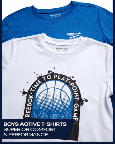 Reebok Boys Shirts - 2 Pack Active Performance Dry Fit T Shirts for Boys - Athletic Training Tops for Kids (8-20)