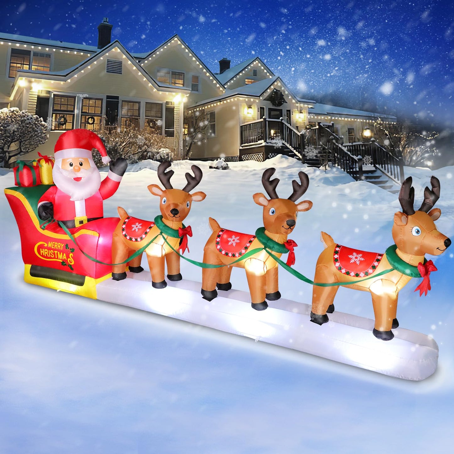 7 FT Christmas Inflatables Giant Snowman Outdoor Decorations, Blow up Snow Man Yard Decor Built-in Bright LED Light Wear Magic Hat, Weatherproof Holiday for Garden Patio Lawn Party Xmas Gifts