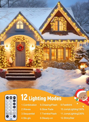 Cluster-Lights-Christmas-Tree-Lights-Outdoor, 1000 LED 50 Ft Christmas Firecrackers String Lights, 12 Modes Timer Remote Waterproof Plug in Twinkle Fairy Lights for Xmas Tree Garland Window Party