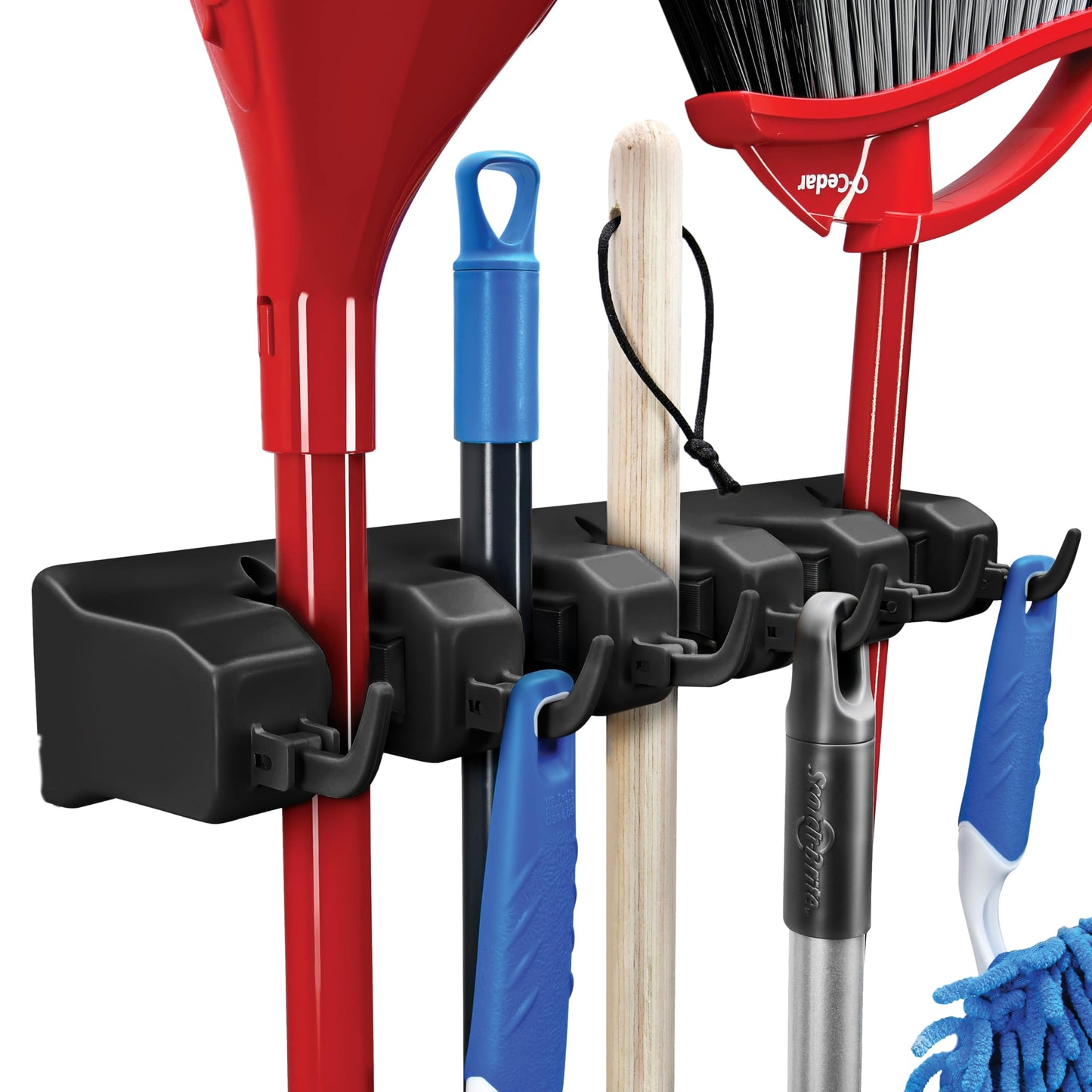 Home-it Mop and Broom Holder Wall Mount Garden Tool Storage Tool Rack Storage & Organization for the Home Plastic Hanger for Closet Garage Organizer (5-position)