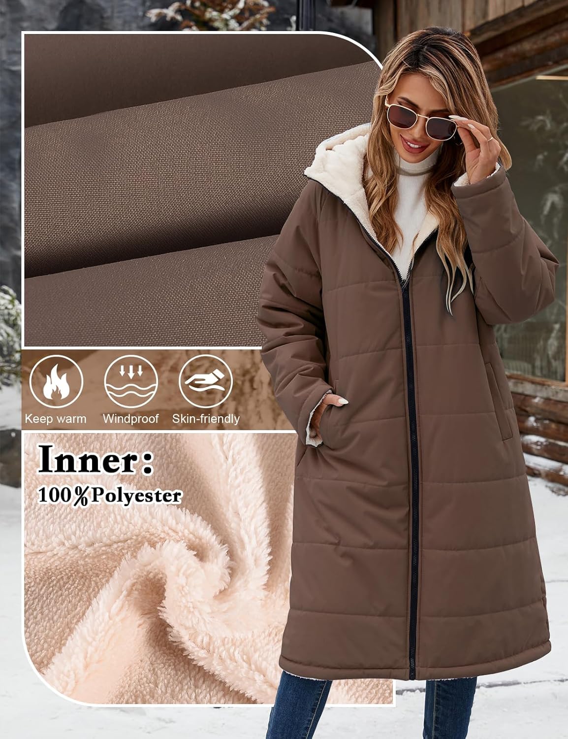 Women Winter Coats Fleece Long Coats Jackets Oversized Warm Down Jacket with Hood
