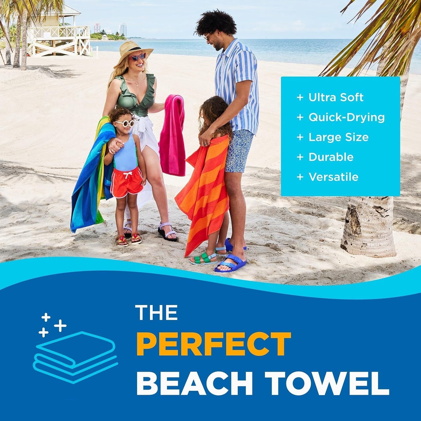 Kaufman - Soft Oversized Beach Towels in Bulk | 30" x 60" Velour Striped Beach Towel | Absorbent, Quick-Drying | 100% Cotton Thick Beach Towels (4 Pack)