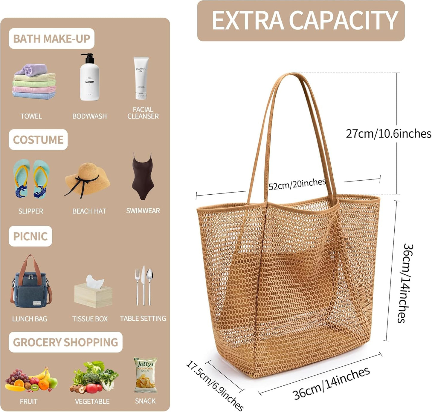 VOROLO Mesh Tote Beach Bag,Women Fairycore Hobo Bag,Shoulder Bag,Soft Summer Casual Crochet Bags
