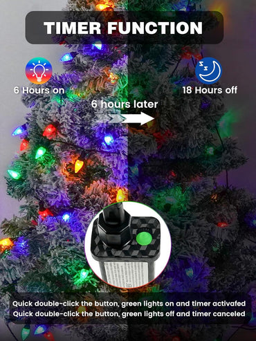 2 Pack C6 Christmas Lights Outdoor Indoor, Total 200 LED 66 FT Connectable Christmas String Lights with Timer & 13 Modes, Waterproof Twinkle Light for Xmas Tree Party Wedding Decorations (Multicolor)