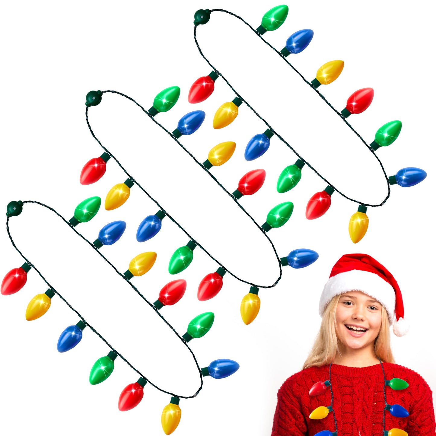 JOYIN Christmas LED Necklace, Light Up with 12 Bulb Necklace Christmas Light Up Accessories for Adults Kids Party Favors