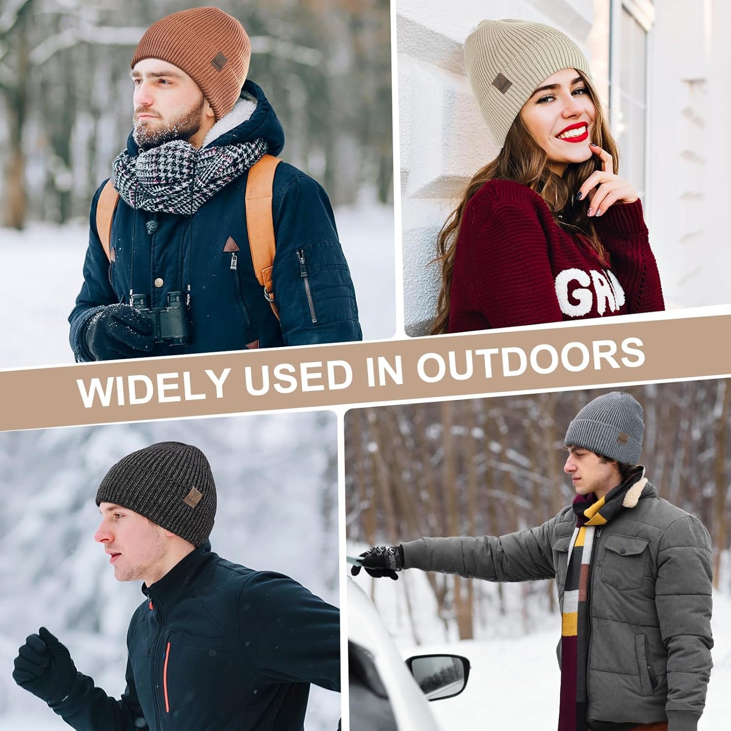 Winter Beanies Hats for Men Women, 2-Pack Soft Fleece Lined Beanie, Insulated Ski Stocking Cap for Cold Weather