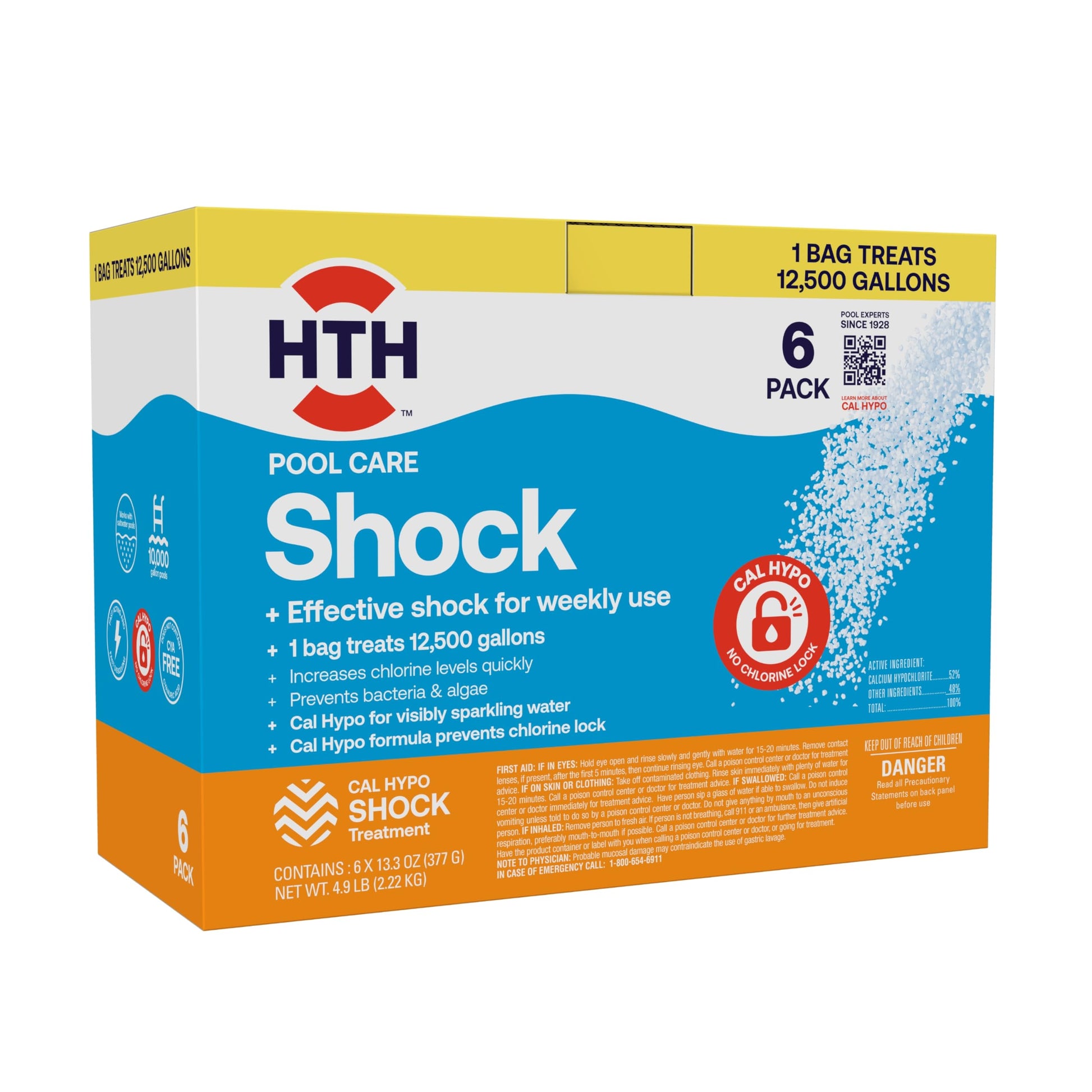 HTH 52036R Pool Care Shock Advanced, Swimming Pool Chemical - Cal Hypo Formula, Prevents Bacteria & Algae, Restores Crystal Clear Water - Shock Treatment, (6 Pack)