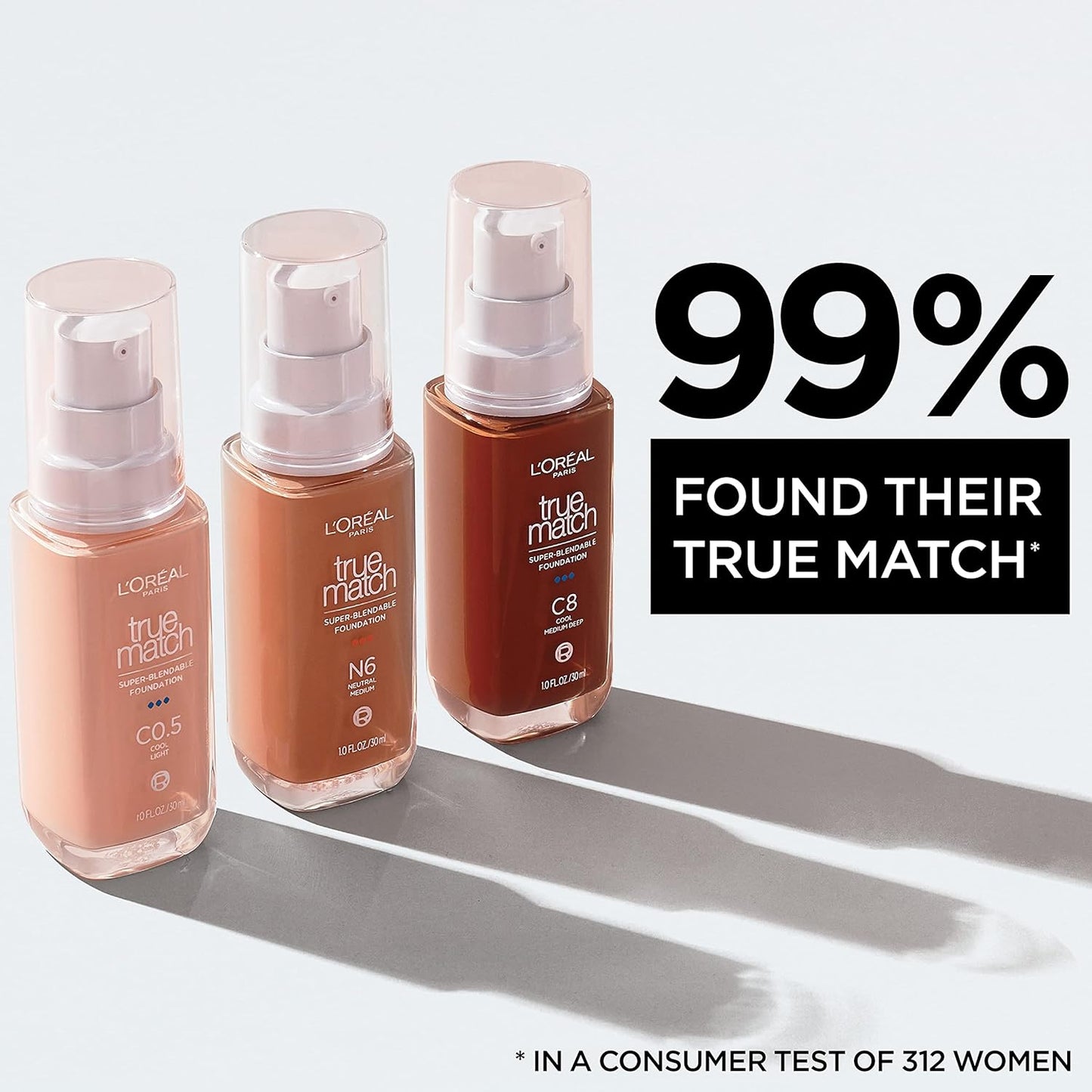 L'Oreal Paris True Match Super-Blendable Foundation, Medium Coverage Liquid Foundation Makeup, C3, Light Medium, 1 Fl Oz