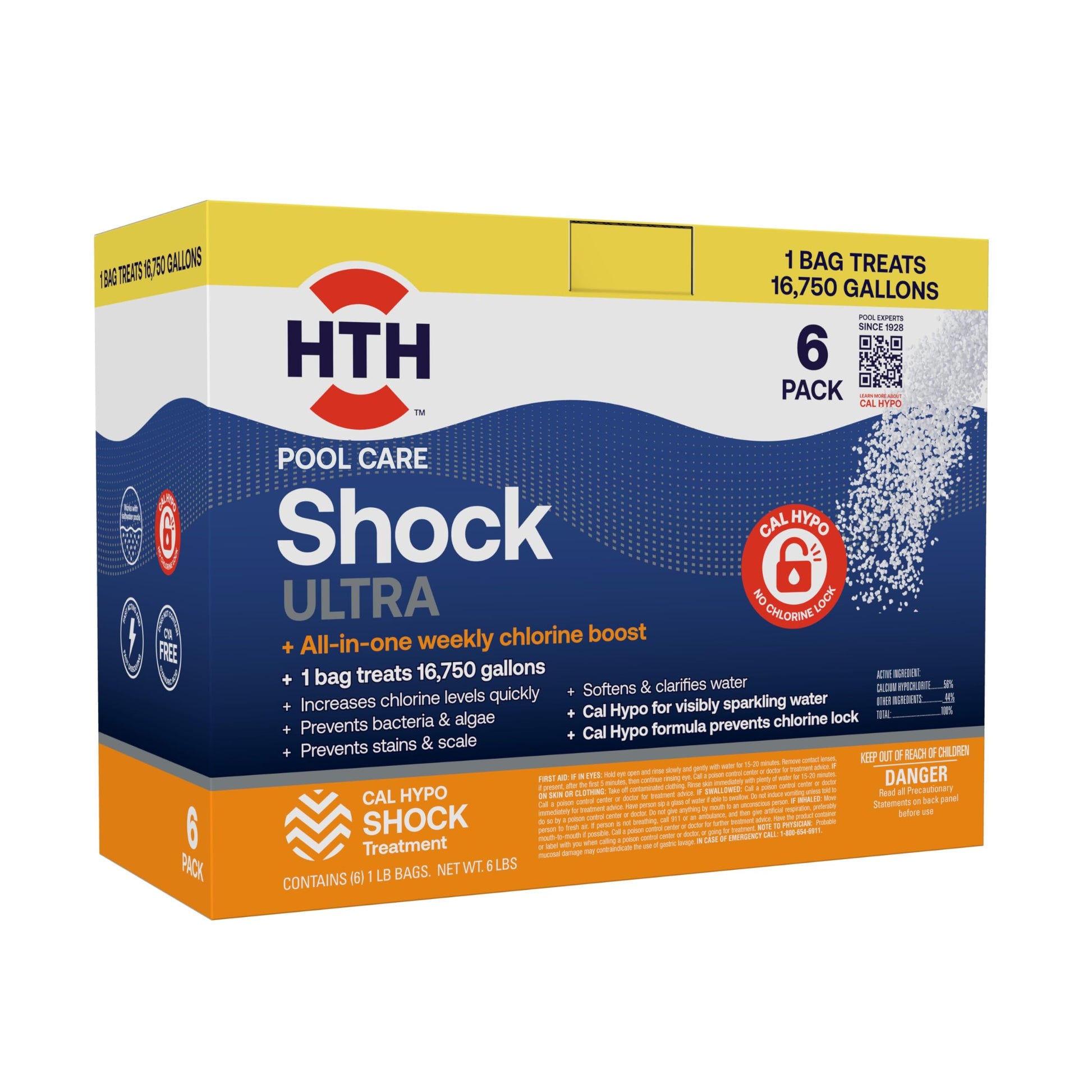 HTH 52036R Pool Care Shock Advanced, Swimming Pool Chemical - Cal Hypo Formula, Prevents Bacteria & Algae, Restores Crystal Clear Water - Shock Treatment, (6 Pack)