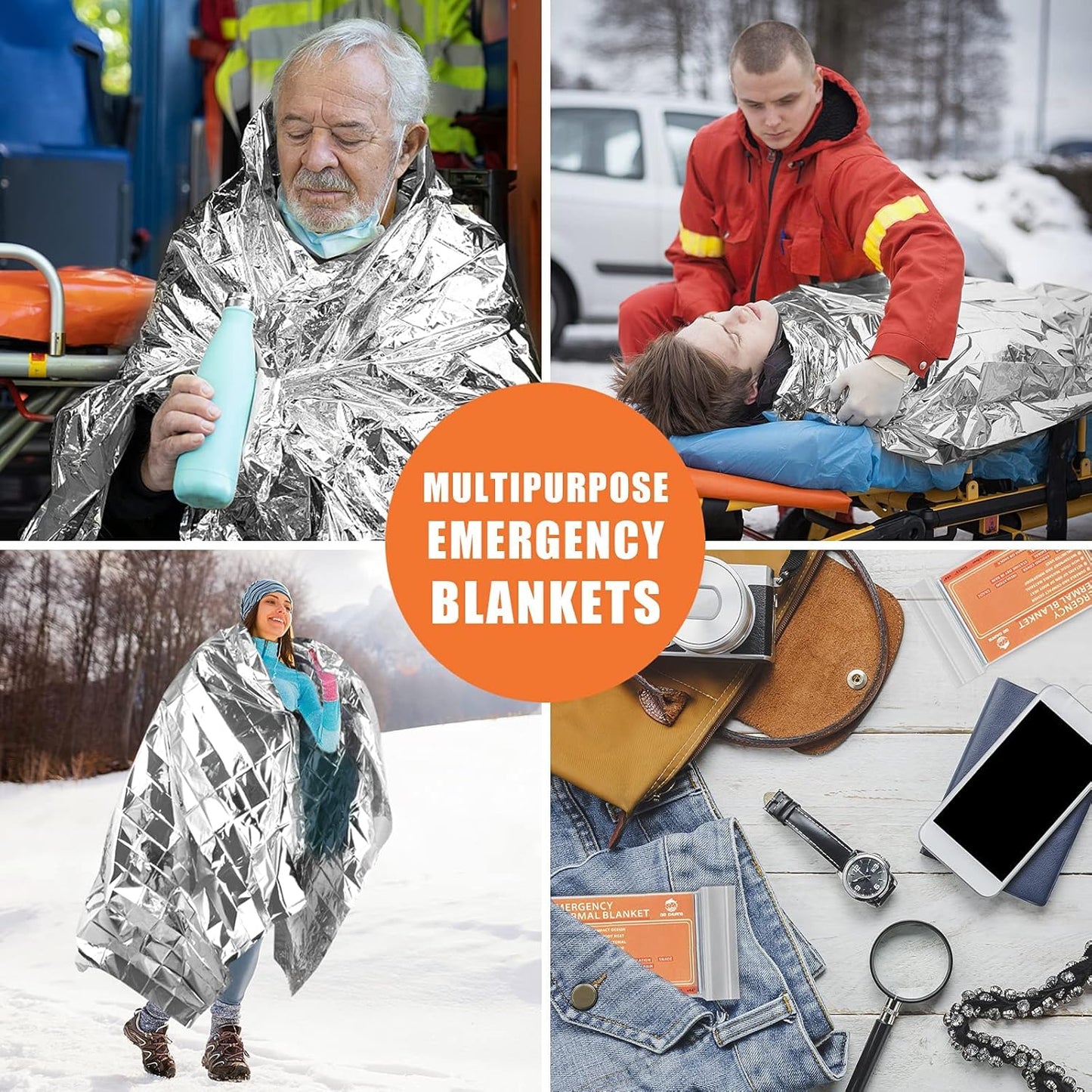 Emergency Mylar Thermal Blankets -Space Blanket Survival kit Camping Blanket (4-Pack). Perfect for Outdoors, Hiking, Survival, Bug Out Bag ,Marathons or First Aid 1