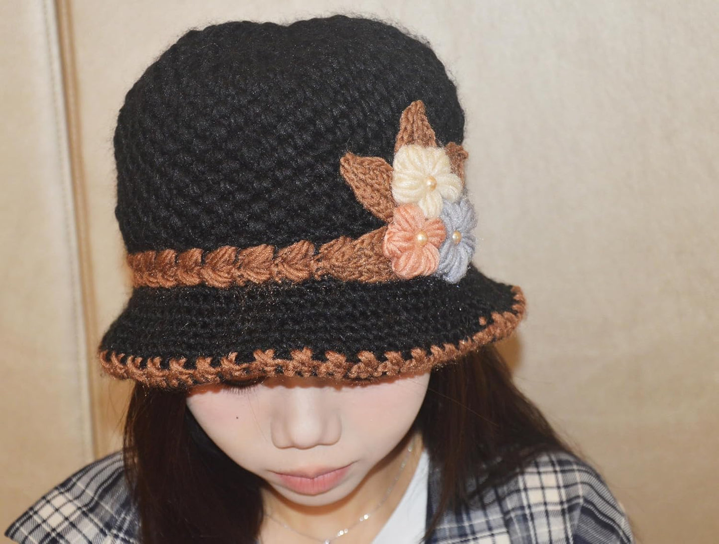 French Thicken Women's Flowers Knitted-Woolen-Hat Fashion Beanie-Hat Lady Crochet-Bucekt-Hat for Winter