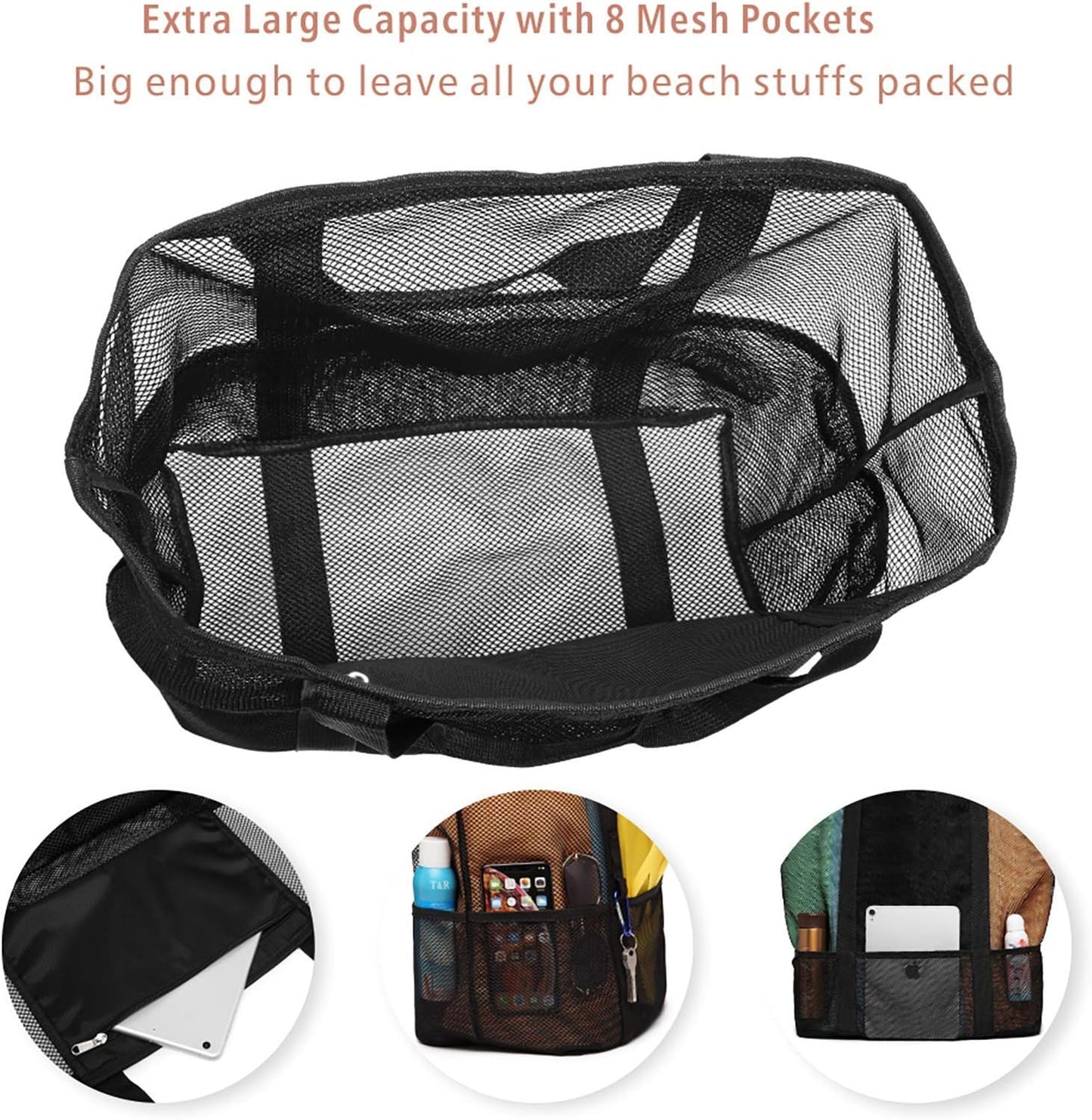 F-color Mesh Beach Bag Family - 9 Pockets Large Beach Tote for Cruise Vacation Essentials