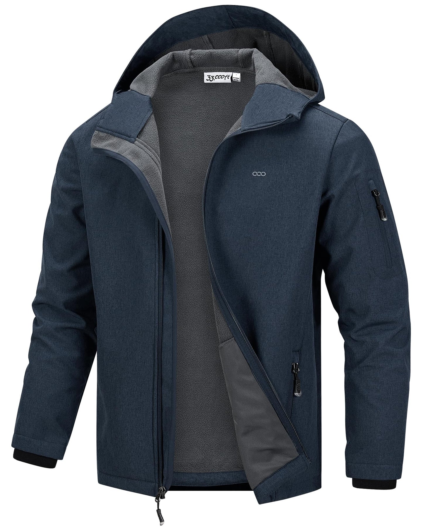33,000ft Men's Hooded Softshell Jacket Waterproof Lightweight Insulated Windbreaker Fleece Lined Rain Shell Jacket