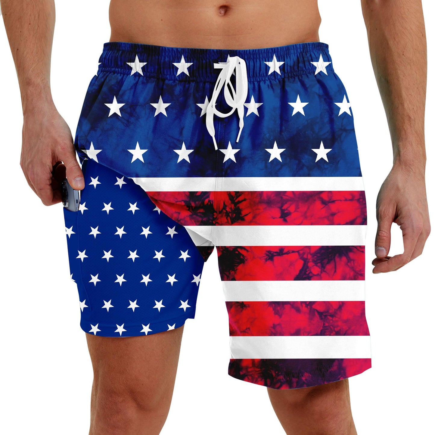 Men Swim Trunks with Compression Liner Men's 2 in 1 Bathing Suits 7 Inch Hawaiian Board Shorts