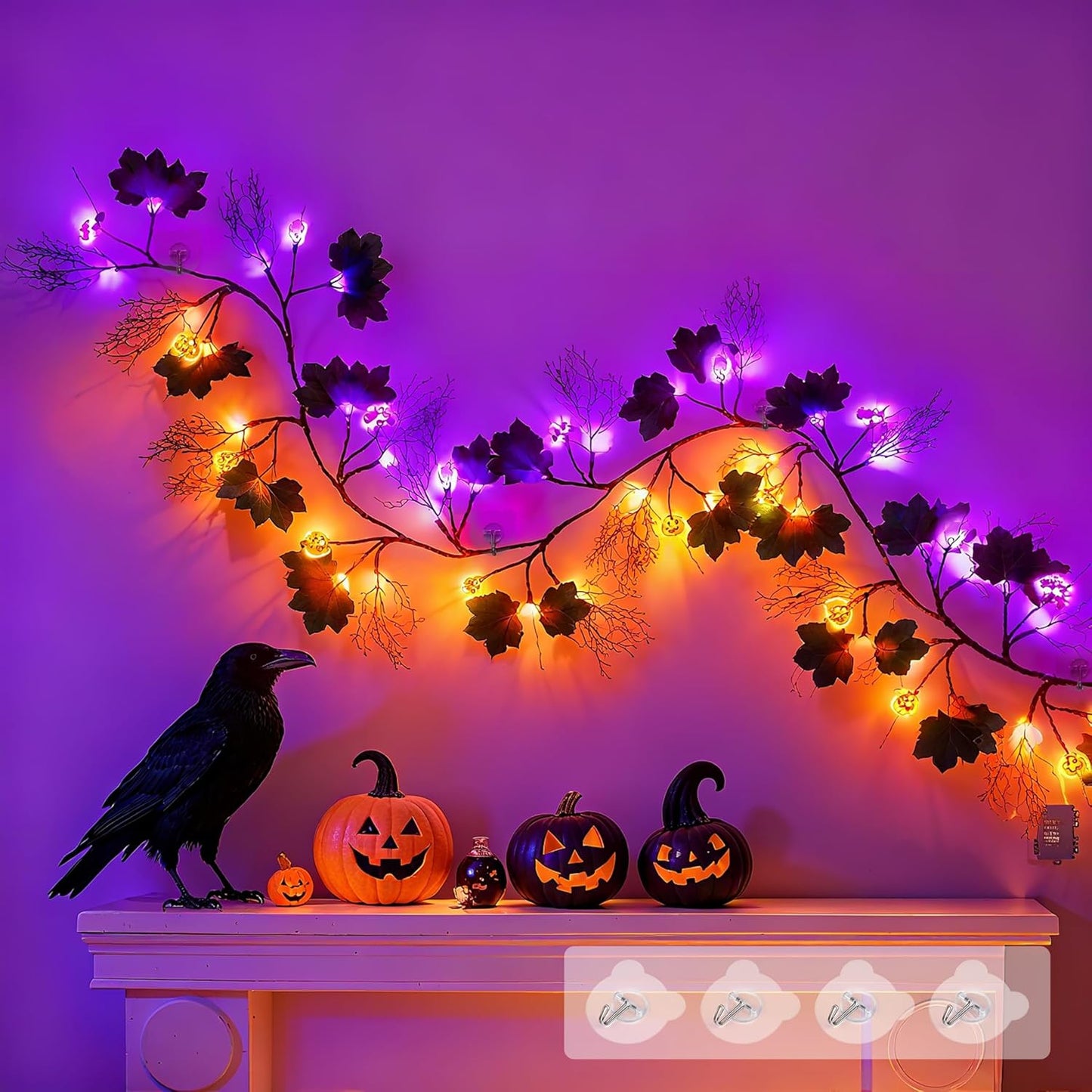 kuaima Halloween Light up Garland with 54 Purple and Orange LED Lights, 6.56 FT Lighted Willow Vine Twig Battery Operated for Indoor Decor, 8 Modes with Timer Function