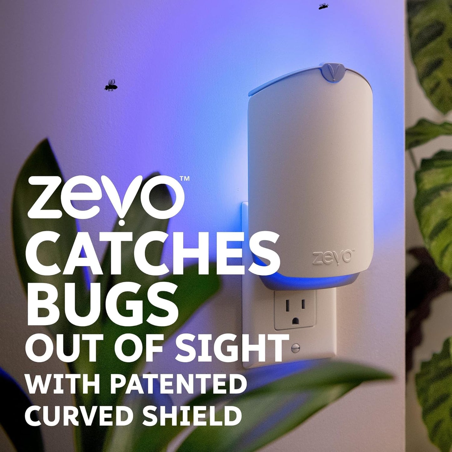 Zevo 2 Flying Insect Traps & 2 Cartridges - Plug In Fly Trap & Indoor Bug Catcher for Gnats, House & Fruit Flies - Mess-Free - Use in Any Room - Uses Blue & UV Light (2 Plug In Devices & 2 Cartridges)