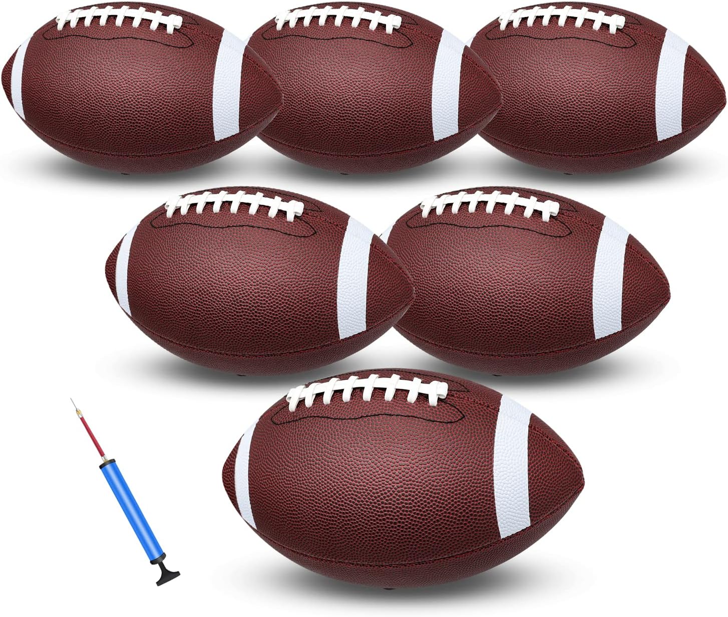 jiaonun 6 Pack Youth Size 6/Official Size 9 Footballs Inflatable with Pump for Youth, Junior, Adult, College, High School, Regulation Size Football, American Football, Composite Leather Foot Ball