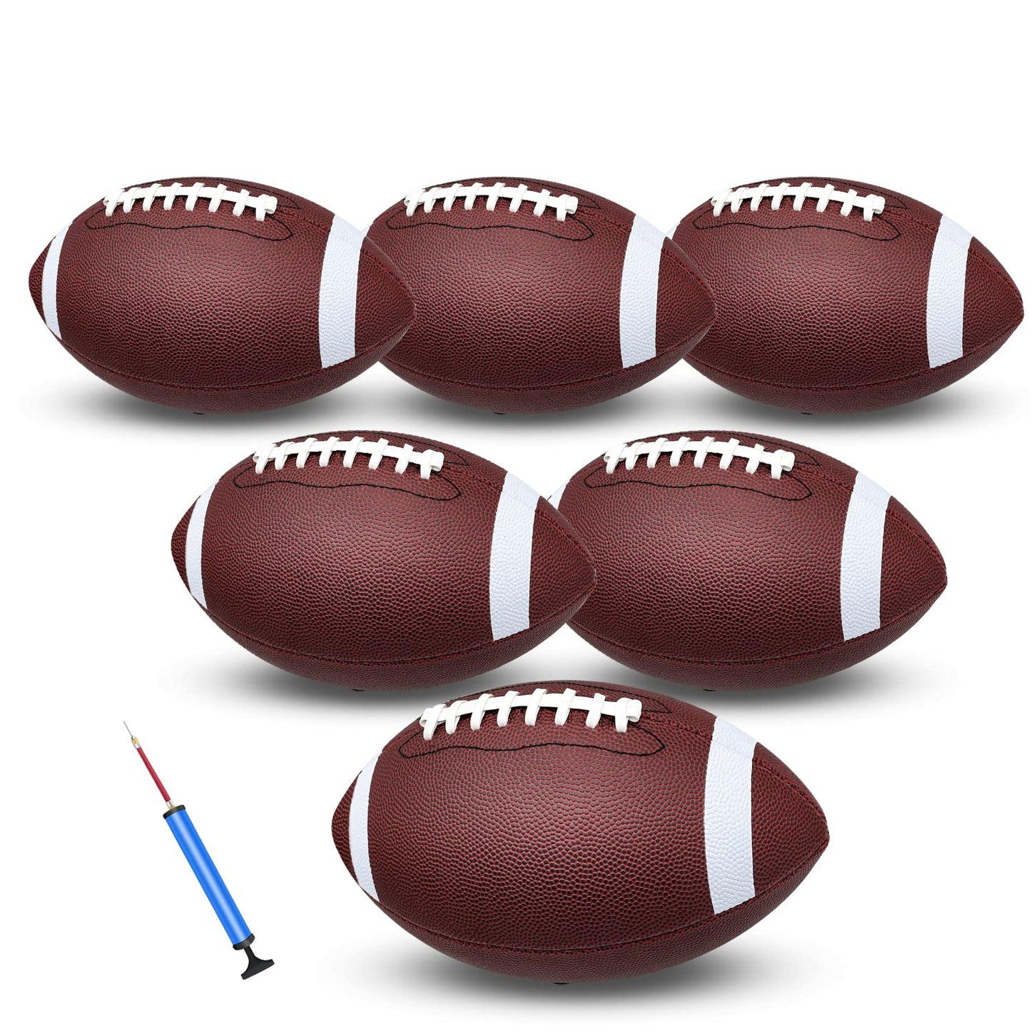 jiaonun 6 Pack Youth Size 6/Official Size 9 Footballs Inflatable with Pump for Youth, Junior, Adult, College, High School, Regulation Size Football, American Football, Composite Leather Foot Ball