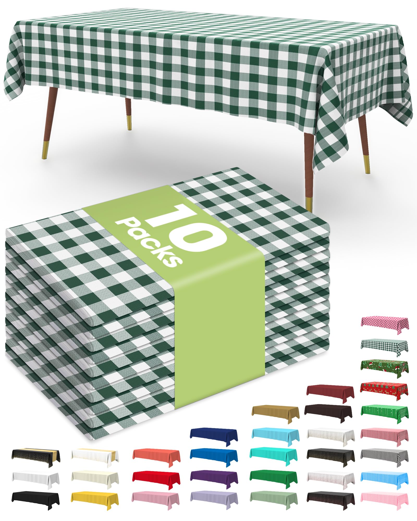 Pureegg Plastic Table Cloth Disposable 10 Pack, 54 x 108 Inch Table Cloths, Party, Picnic, Wedding, Decorative Tablecloths, Rectangle, White Plastic Cover, Leakproof & Sturdy, White