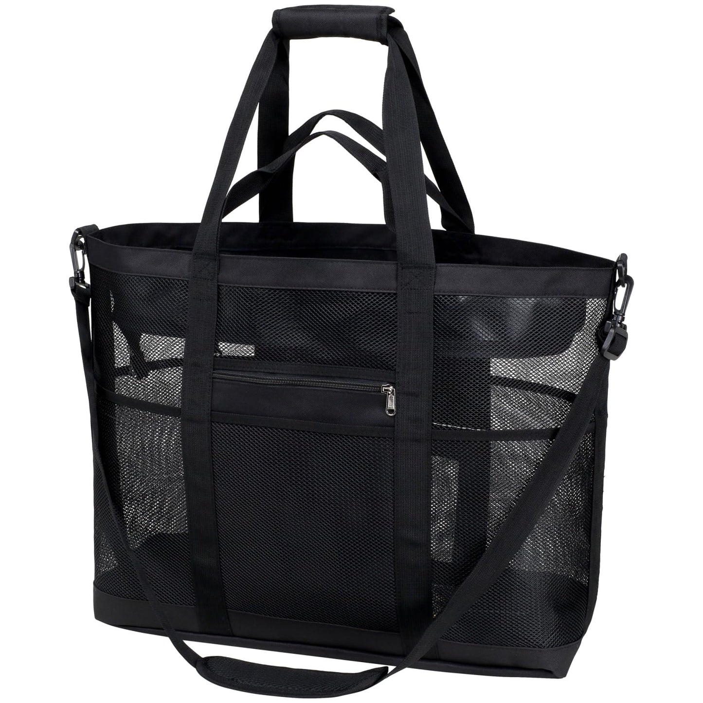 F-color Mesh Beach Bag Family - 9 Pockets Large Beach Tote for Cruise Vacation Essentials