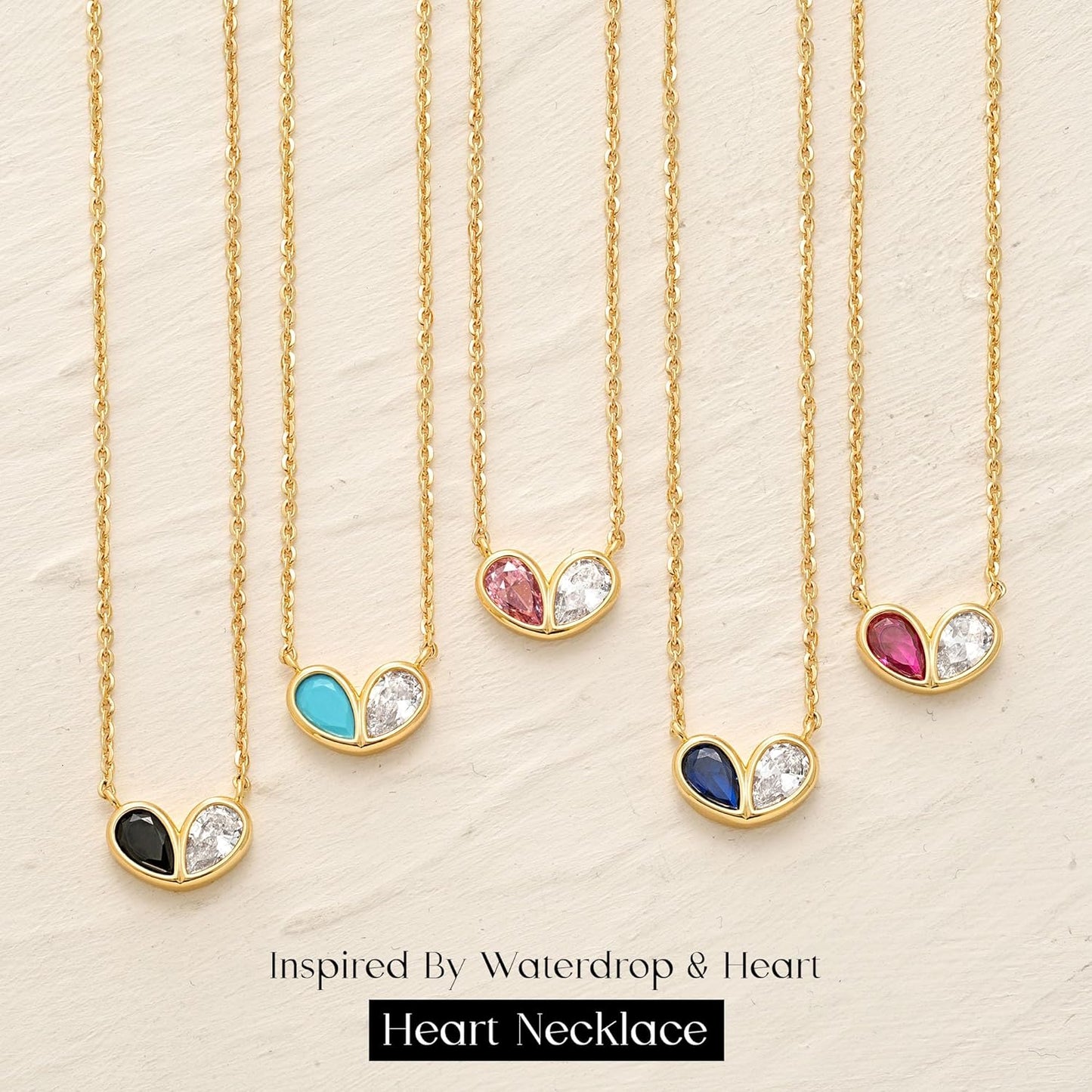 MYEARS Women Gold Necklace Heart Pendant Double Waterdrop Cubic Zirconia 14K Simple Dainty Chain Everyday Trendy Jewelry