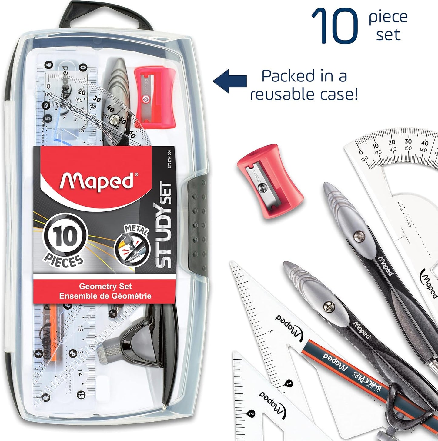Maped Study Geometry 10 Piece Set - Advanced Student Kit - Precision Tools - Durable & Ergonomic Design - Enhances Creativity - Quality Materials