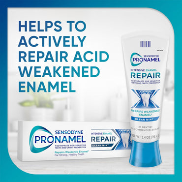 Sensodyne Pronamel Intensive Enamel Repair Toothpaste for Sensitive Teeth, to Reharden and Strengthen Enamel, Clean Mint - 3.4 Ounces