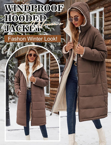 Women Winter Coats Fleece Long Coats Jackets Oversized Warm Down Jacket with Hood