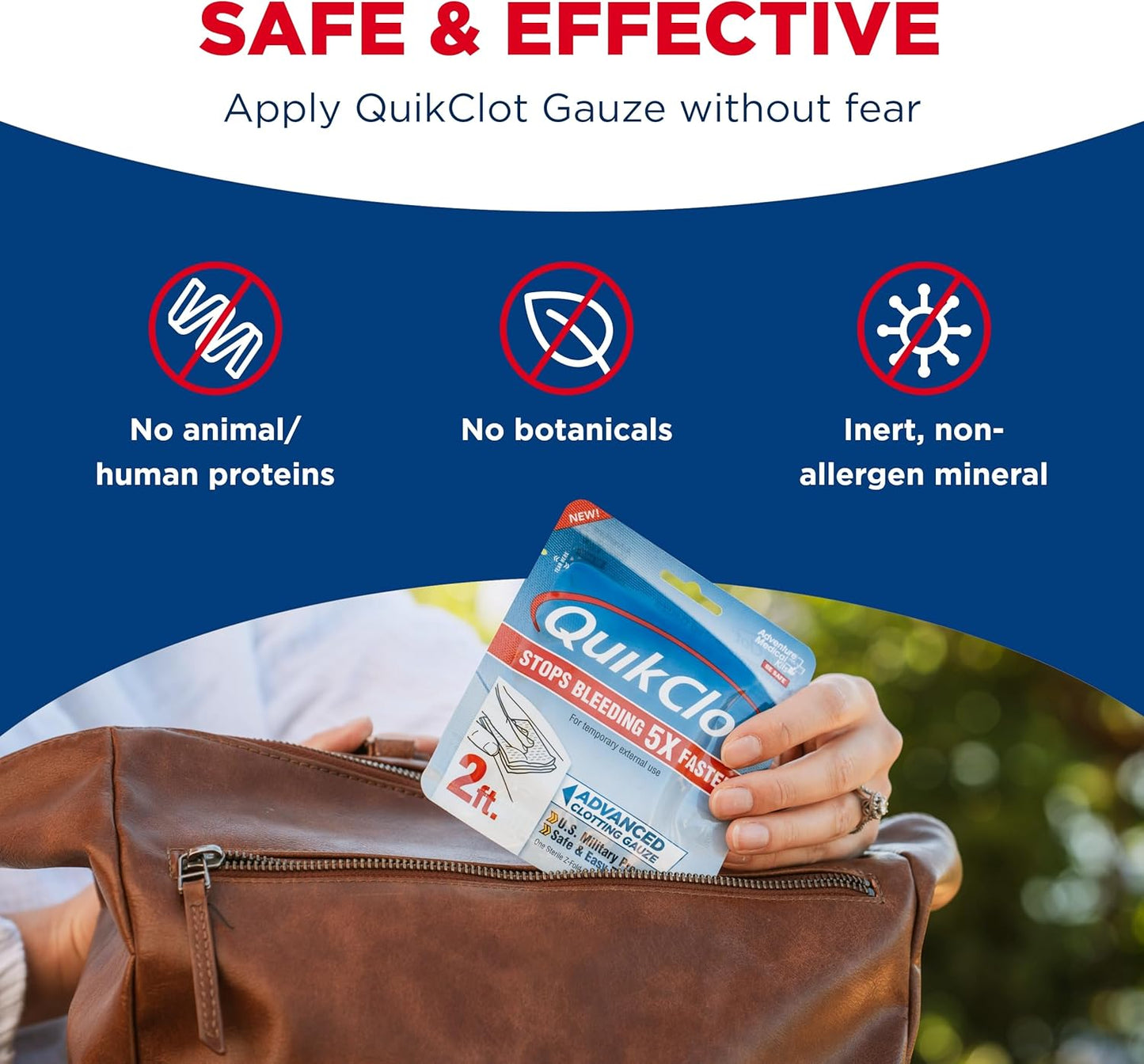 Adventure Medical Kits QuikClot Gauze - Flexible Hemostatic Medical Gauze for Emergency Survival or Disaster Preparedness Kits & More - Stops Bleeding Fast with Kaolin - 3" x 24"