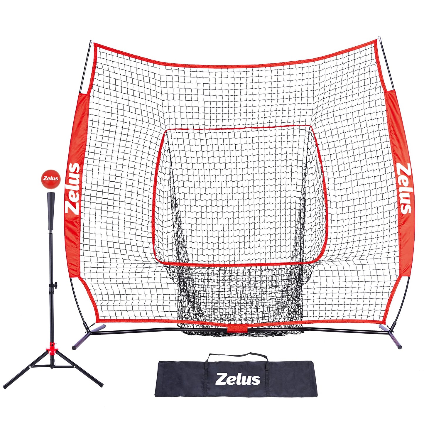 7×7 Baseball Net with Tee Kit, Portable Baseball Net for Hitting and Pitching, Softball Net with Tee, Carry Bag & Weighted Baseball