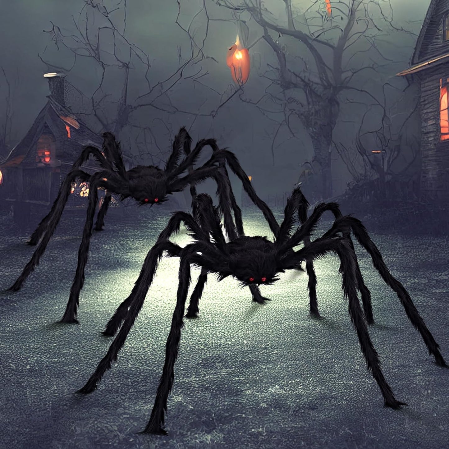 JOYIN 2 Pack 5 Ft Halloween Outdoor Decorations Hairy Black Spider, Scary Giant Spider, Fake Large Haunted House Props, Halloween Yard Lawn Decorations Party Indoor Decor