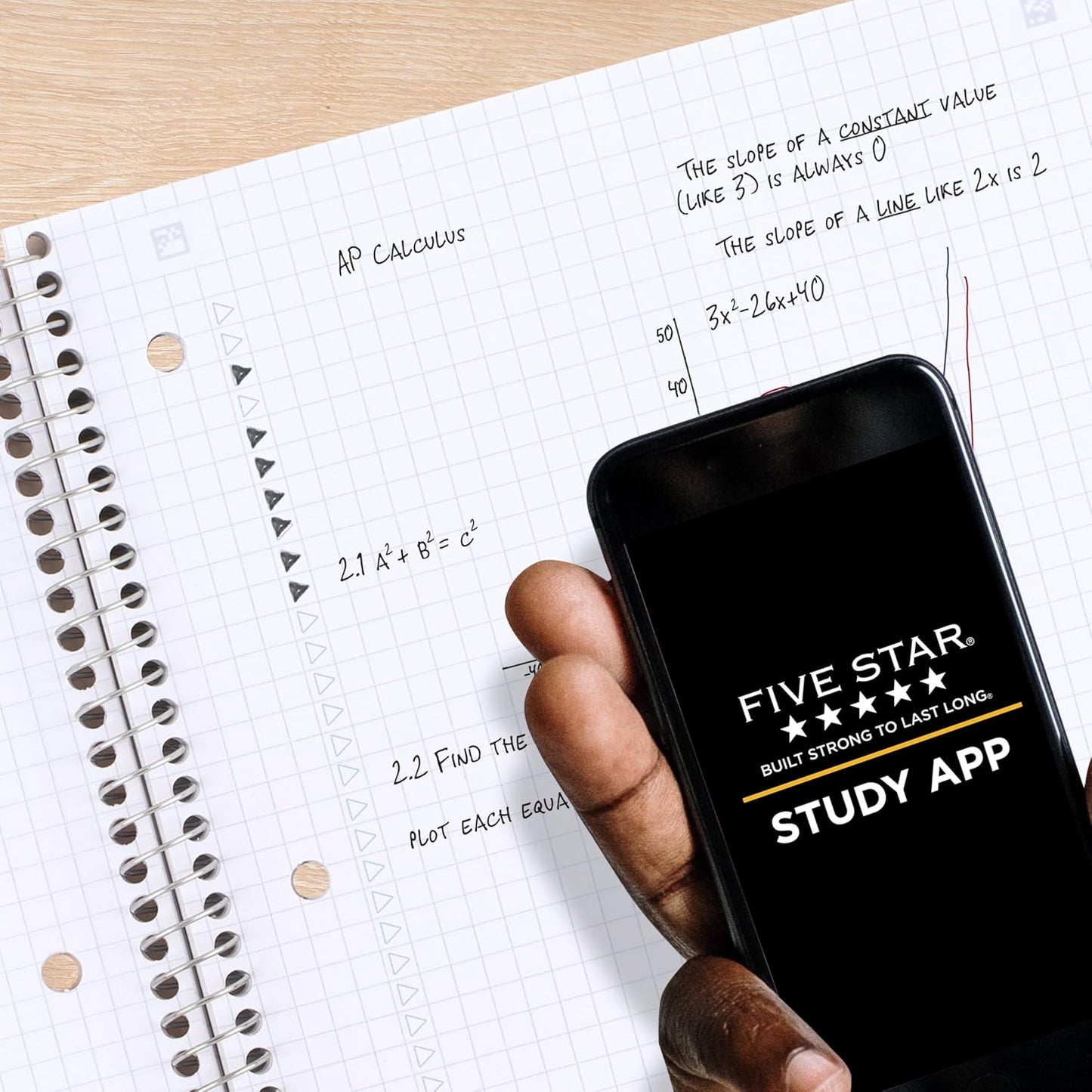 Five Star Spiral Notebook + Study App, 1 Subject, Graph Ruled Paper, 8-1/2" x 11", 100 Sheets, Fights Ink Bleed, Water Resistant Cover, Black (73679)