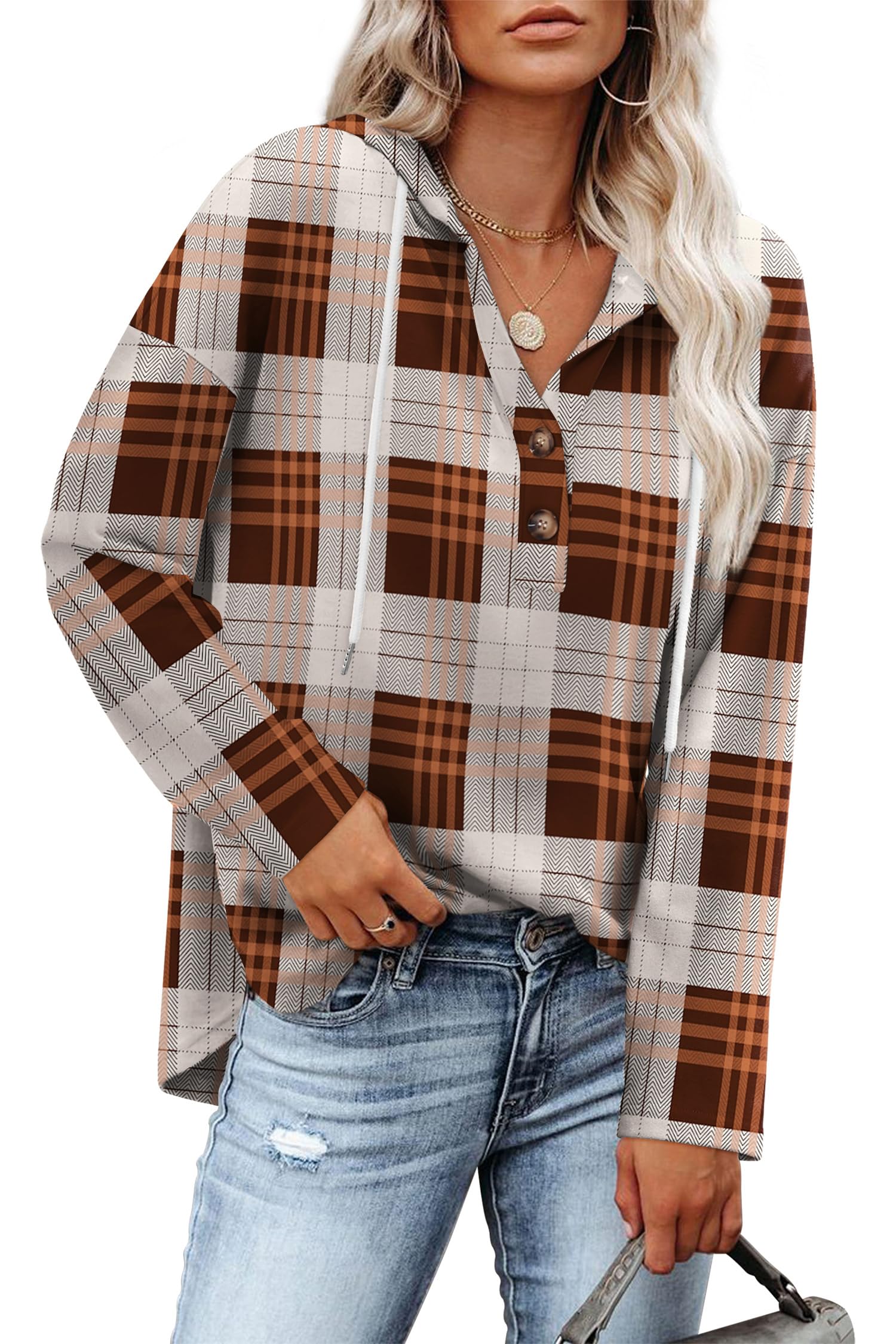 RUMIA Womens Tops V Neck Button Sweatshirt for Women Pullover Long SLeeve Shirts Fall Outfits 2025 Loose Fit S-3XL