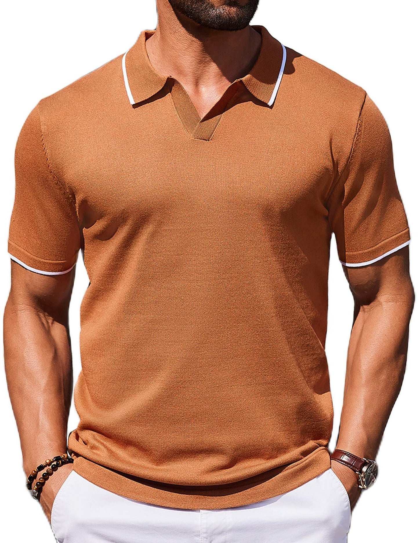 COOFANDY Mens Polo Shirts Short Sleeve Casual Knit Polo Shirt Vintage Golf T Shirts Old Money Tops