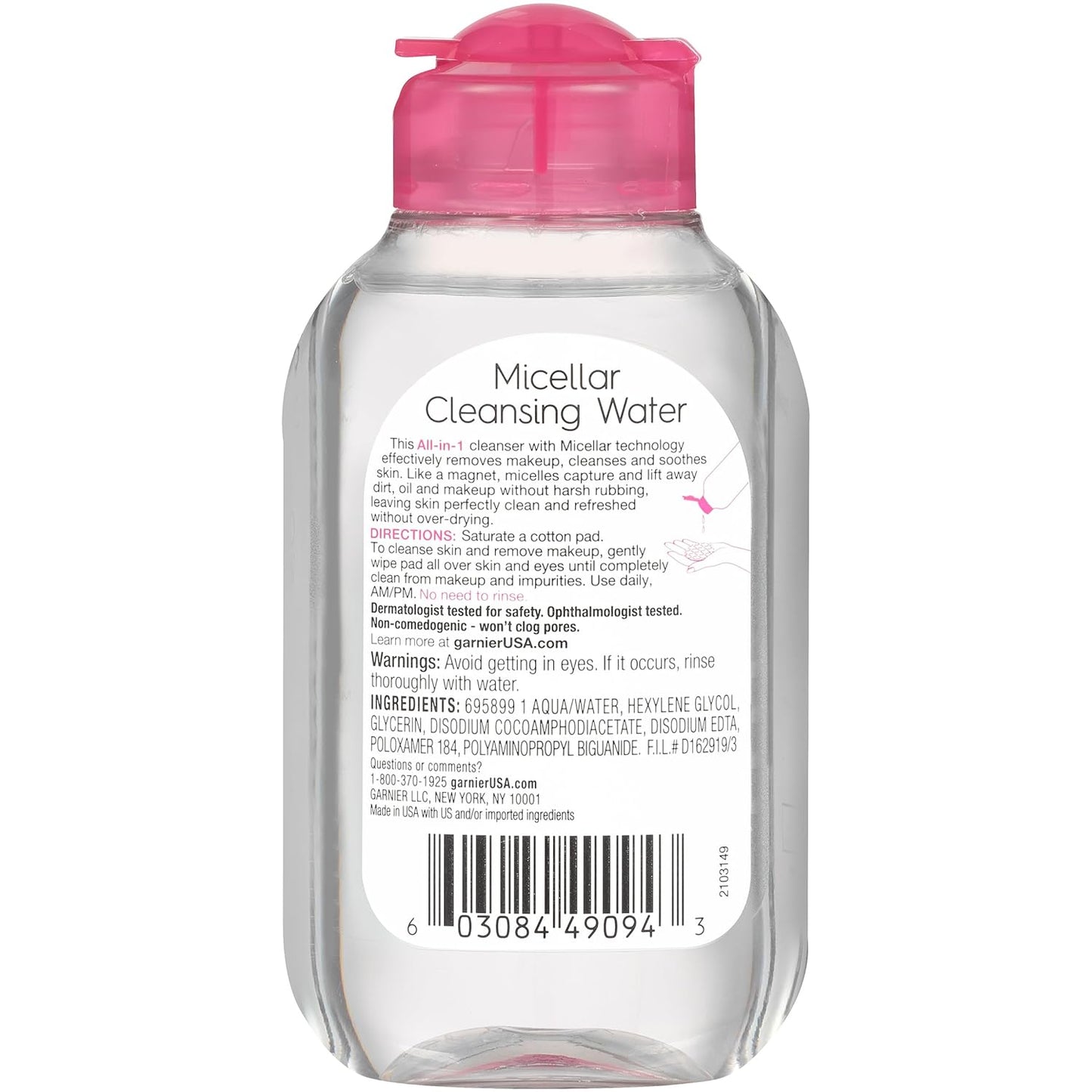 Garnier Micellar Cleansing Water, All-in-1 Makeup Remover and Facial Cleanser, For All Skin Types, 3.4 Fl Oz (100mL), 1 Count (Packaging May Vary)