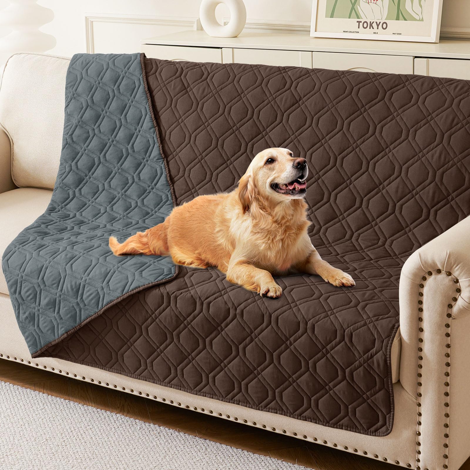 hyha Waterproof Dog Bed Blanket, Soft Pet Blankets, Waterproof Couch Cover for Dogs, Reversible Sofa Covers Washable for Furniture (30x70 Inch, Grey/Dark Grey)