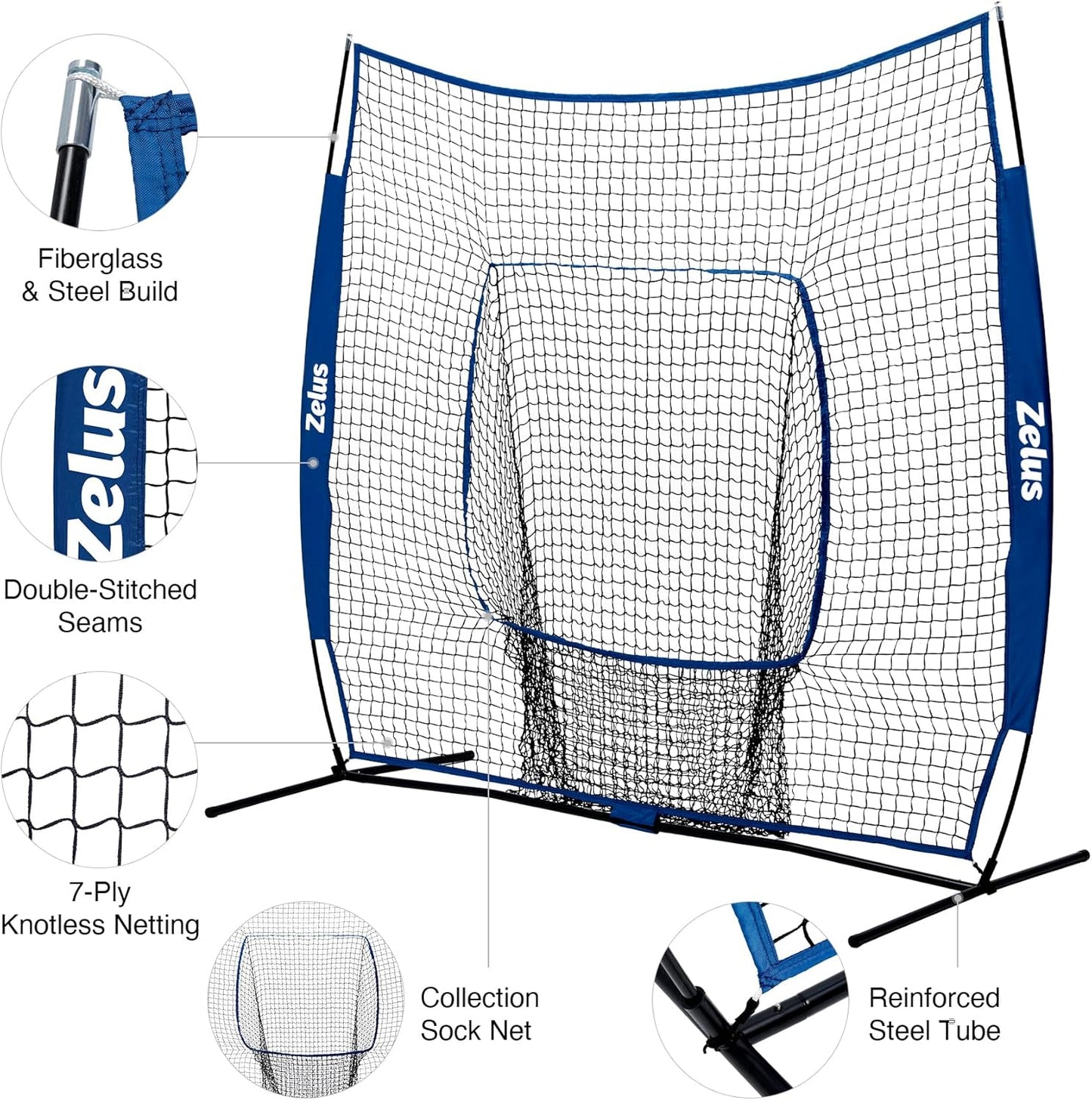 7×7 Baseball Net with Tee Kit, Portable Baseball Net for Hitting and Pitching, Softball Net with Tee, Carry Bag & Weighted Baseball