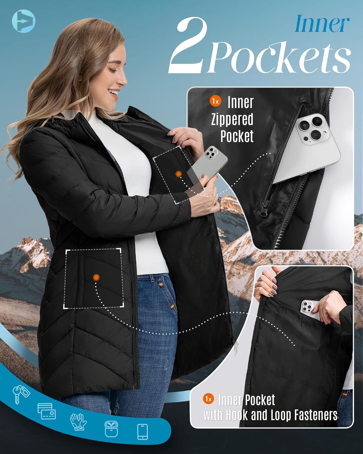 Outdoor Ventures Women's Long Hooded Lightweight Puffer Coat Quilted Insulated Winter Jacket