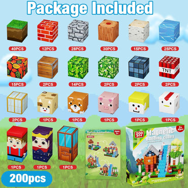 200PCS Magnetic Blocks, Magnetic Building Cube Toys for Kids, STEM Montessori Stacking, Sensory Education Toys for Toddlers Building World Set, Christmas Birthday Gifts for Kids Age 3 4 5 6 7 8 9 10