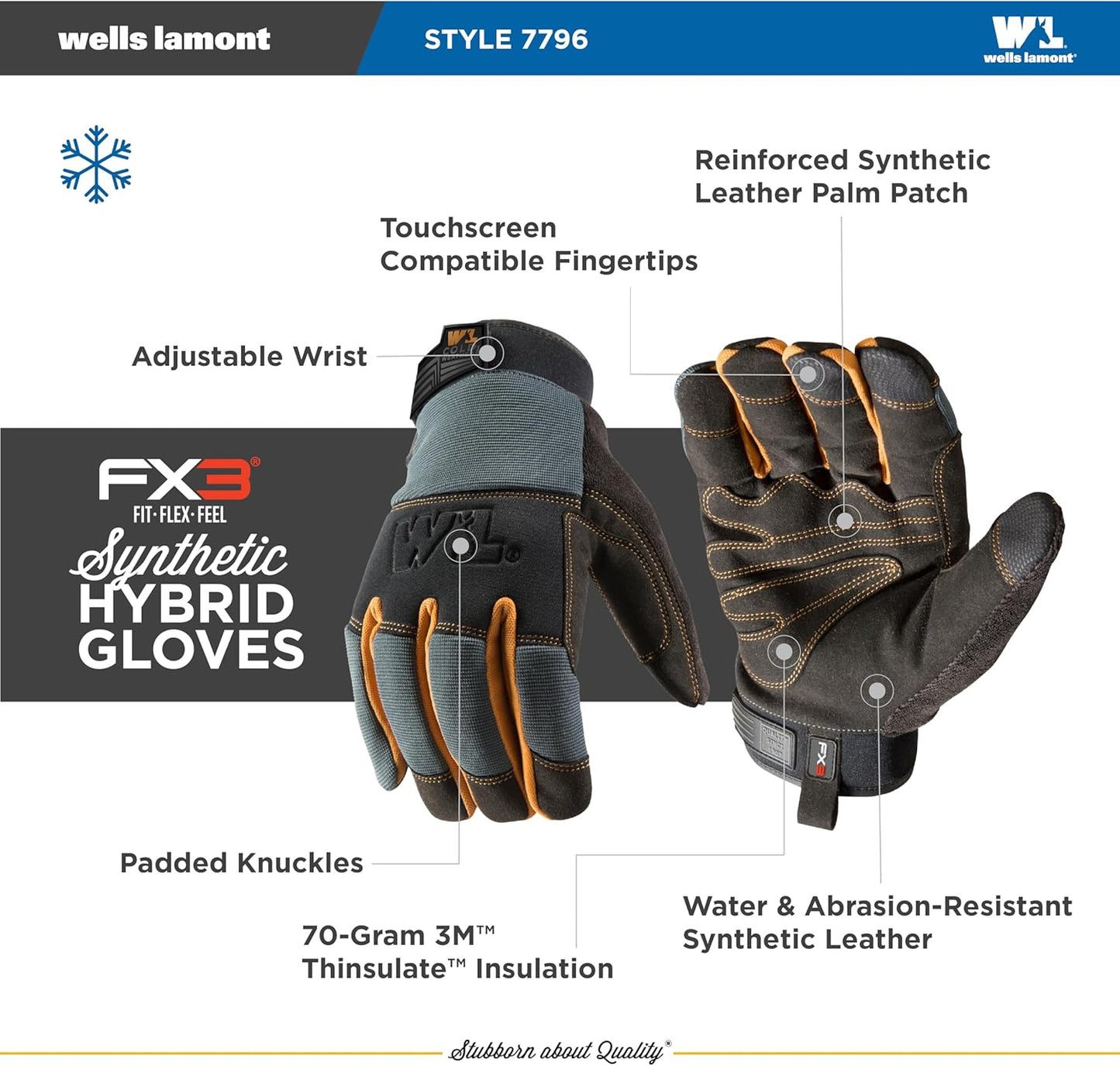 Wells Lamont FX3 Men's Extreme Dexterity Extra Wear Winter Work Gloves, Extra Large 7796