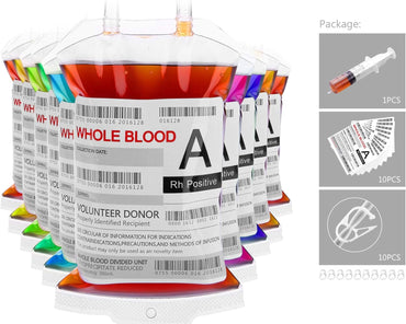Blood Bags for Drinks, WYNK Live Blood of Theme Parties 350ML x 10 IV Bags with Syringe Halloween Party Cups for Halloween Zombie Party Christmas Carnival Theme Parties Children Funny Decoration