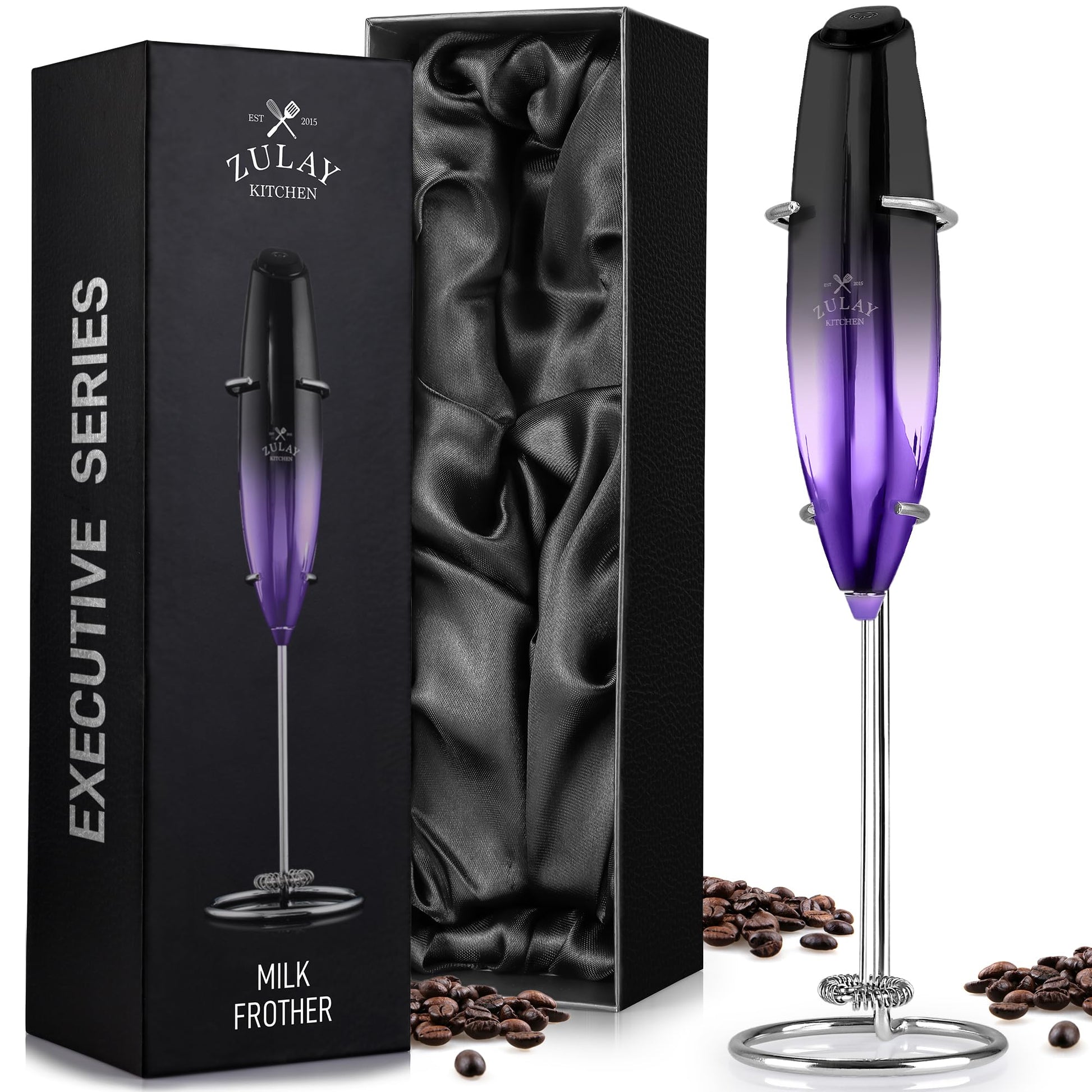 Zulay Kitchen Powerful Milk Frother Wand With 2 Duracell Batteries - Ultra Fast Handheld Drink Mixer - Electric Whisk Foam Maker for Coffee, Lattes, Cappuccino, Matcha, Hot Chocolate & Creamer - Black