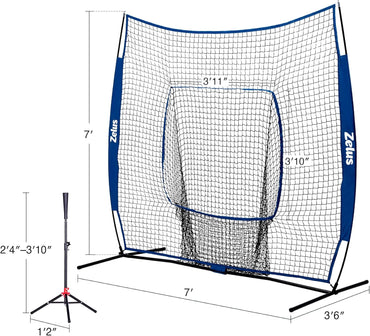 7×7 Baseball Net with Tee Kit, Portable Baseball Net for Hitting and Pitching, Softball Net with Tee, Carry Bag & Weighted Baseball