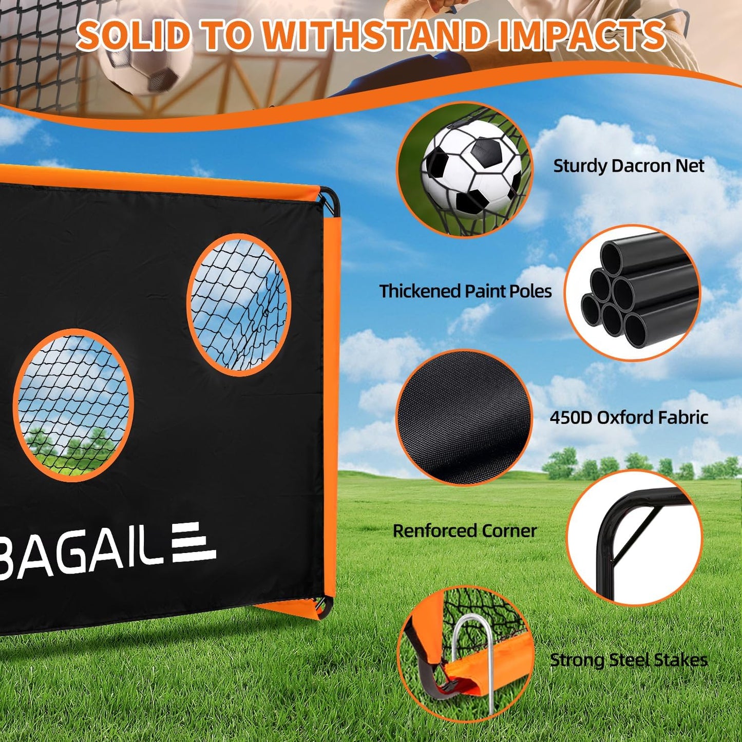 BAGAIL Soccer Goal, 2-in-1 Soccer Net with Targets, 6x4 FT Pop Up Soccer Trainer for Backyard with Detachable Target Cloth and Carry Bag, Indoor Outdoor Fun Soccer Game