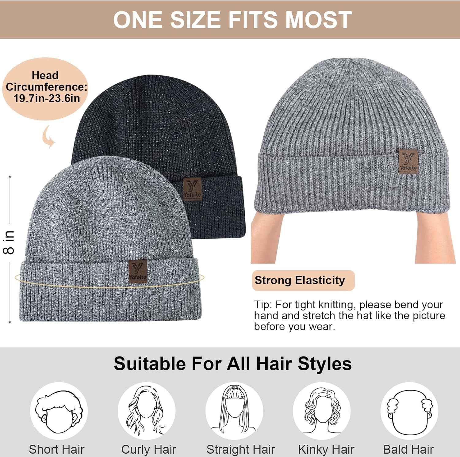 Winter Beanies Hats for Men Women, 2-Pack Soft Fleece Lined Beanie, Insulated Ski Stocking Cap for Cold Weather