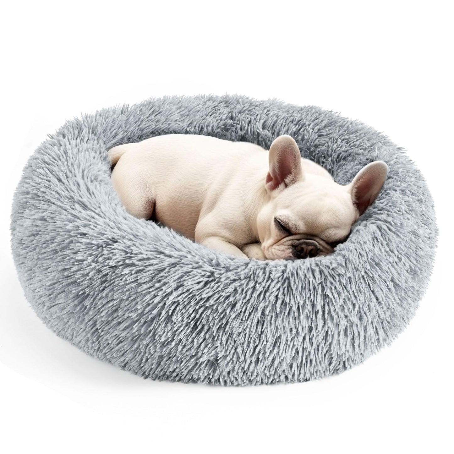 Hoewina Round Fluffy Pet Bed - Donut Bed for Puppies and Kittens, 20in for Indoor Dogs and Cats (Light Grey)ort Render