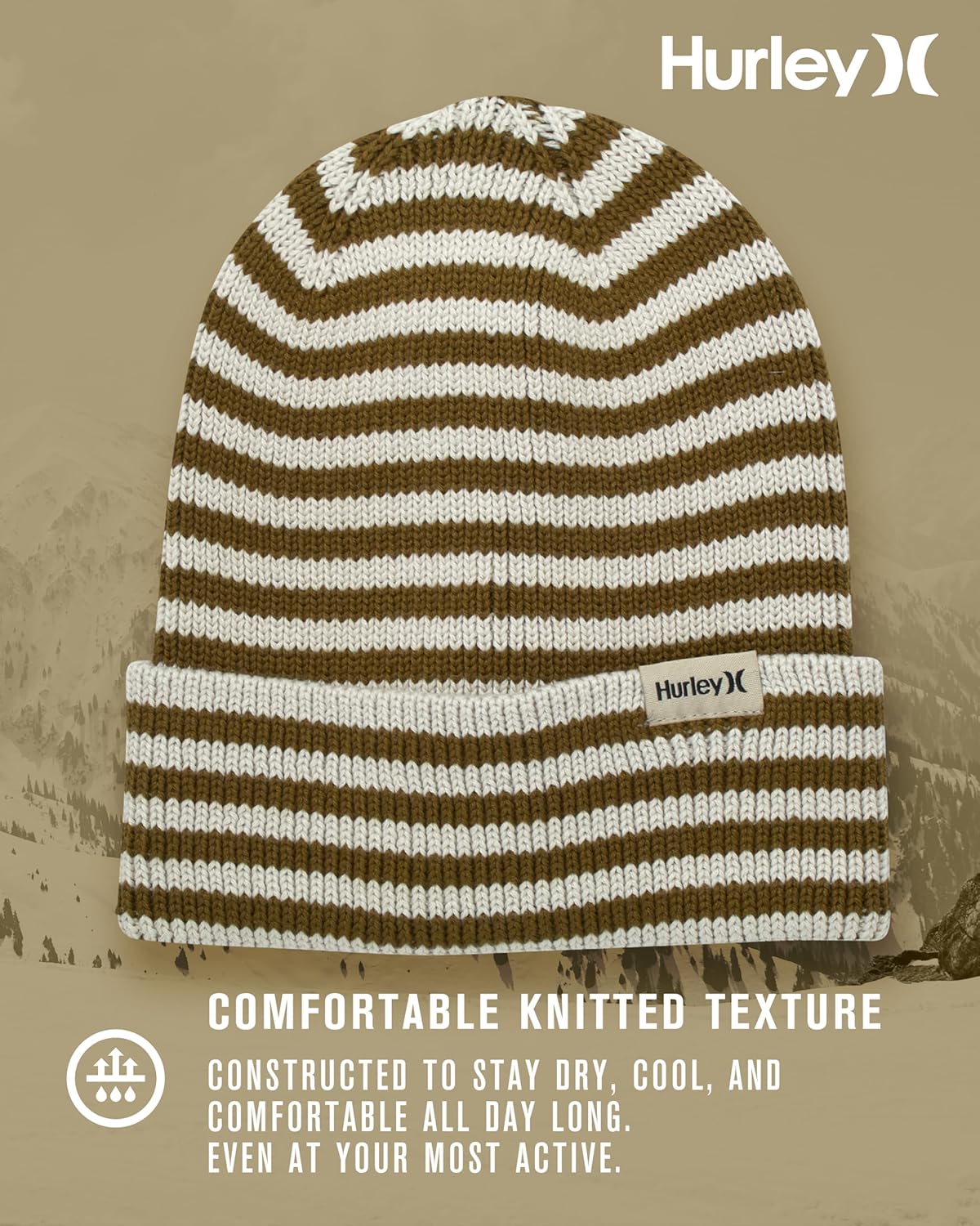 Hurley Women's Billie Beanie Hat - Medium Fit Cable Knit with Jacquard Stripes and Cuff - Winter Hats for Women