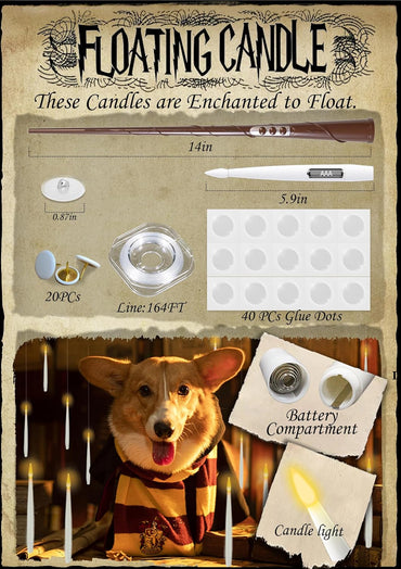 Halloween Decorations, 20 PCs Floating Candles with Wand Magic Hanging Candles, Flickering Warm Light Flameless Floating LED Candle with Wand Remote, Battery Operated Taper Candle Set for Theme Party